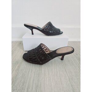 Alaia Paris Cutout Leather Black Slip On Open Toe Kitten Heels Mules Shoes 37 7